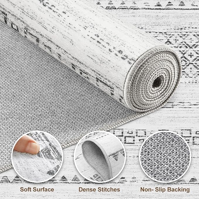 Nakagishi Area Rug Living Room Rugs: 4X4 Machine Washable Boho Large Neutral Farmhouse Stain Resistant Moroccan Indoor Floor Carpet for Bedroom Nursery Dorm Dining Room Home-Color Gray