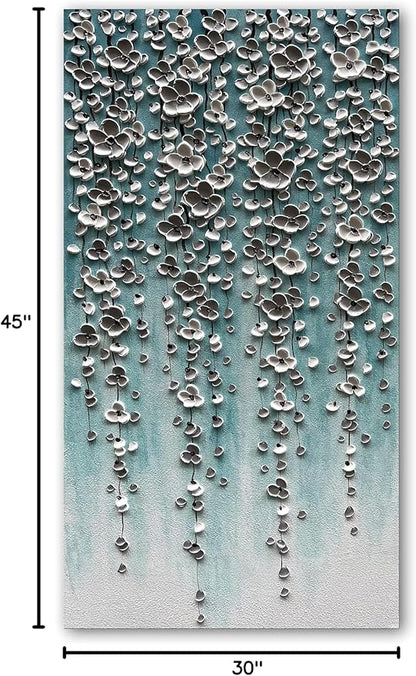 Epicler Large-Scale Oil Painting on Canvas Wall Art,46x23 inches Hand-Painted White Flower Wall Painting, Abstract Canvas Wall Art for Home Wall Decoration