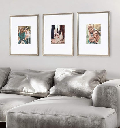 Kate and Laurel Adlynn Wall Picture Frame Set, 16" x 20" matted to 8" x 10", Warm Silver, Set of 3