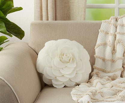 SARO LIFESTYLE Flower Design Poly Filled Throw Pillow, Ivory, 13"