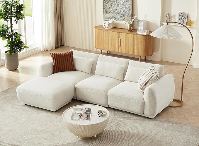 L Shaped Modular Sectional Couch with Removable Ottoman, Convertible Cloud Sofa for Living Room,Comfort Small Couch for Small Spaces(3 Set + 1 Ottomans - White)