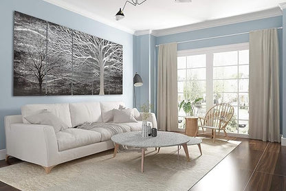 Yihui Arts Tree Metal Wall Art For Living Room Black Grey Silver Color Pictuers For Decor