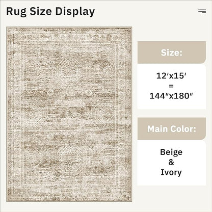 Soalmost 12x15 Washable Area Rug Brown Neutral Abstract Living Room Large Carpet Non Slip Bedroom Indoor Office Dining Room Low Pile Thin Rug