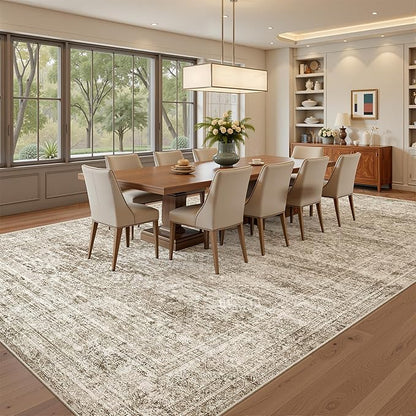 Soalmost 7x10 Area Rug for Living Room Washable Abstract Vintage Soft Thin Indoor Floor Non-Slip Carpet for Bedroom Dining Room Brown