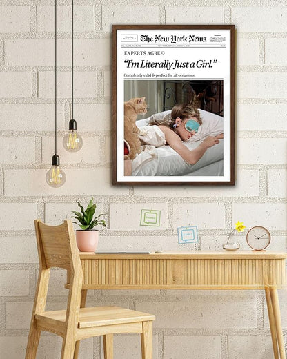 EcoHest Unframed Trendy Newspaper Audrey Hepburn Magazine Wall Art, 12x16 in I‘m Literally Just a Girl Canvas Wall Art Home Decor, Beige Retro Set of 1 For Bedroom Living Room