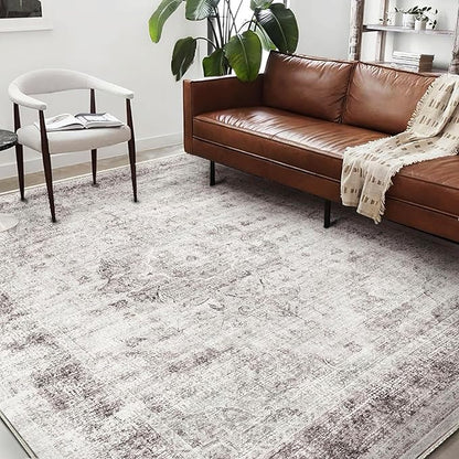 CHAMPLANT Washable Area Rug 9'x12' Floral red Boho Design Non-Shedding Easy Care Ideal for High Traffic Areas in Living Room Bedroom Office Coffee Table Kitchen Large Carpet