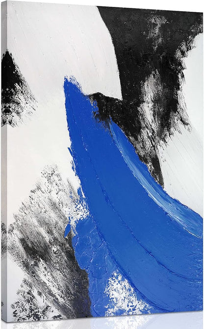 YPY Blue Abstract Canvas Wall Art: Modern Minimalist Black and White Picture Painting Print Gray Blue Poster for Living Room Bedroom Bathroom Office Home Wall Decor 10x15