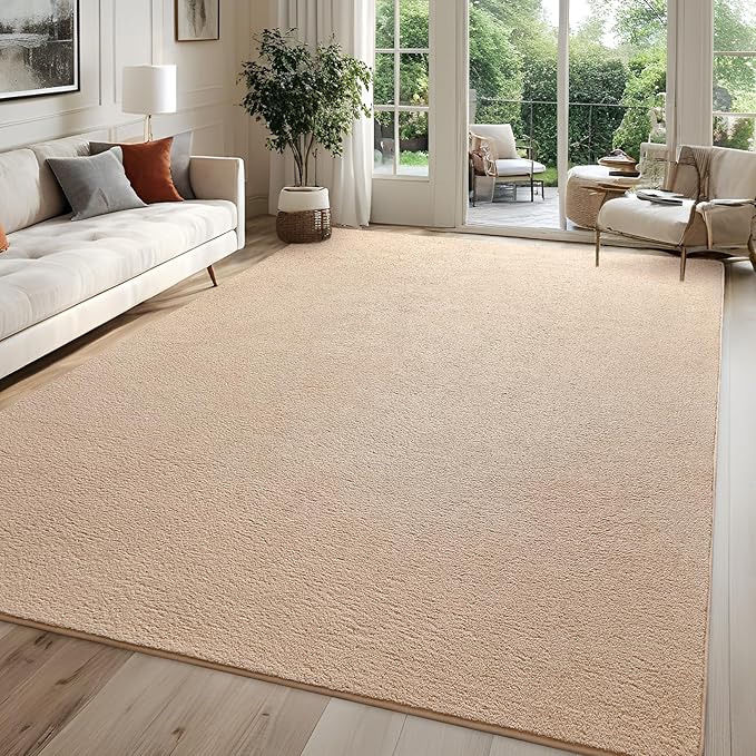 Rugs for Bedroom Living Room, 4x6 ft Beige Area Rug, Washable Memory Foam Indoor Carpet, Modern Aesthetic Minimalist Non-Slip Carpets for Boys Girls Adults Home Decor