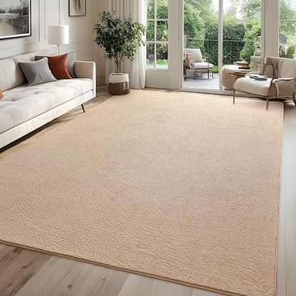 Rugs for Bedroom Living Room, 5x7 ft Beige Area Rug, Washable Memory Foam Indoor Carpet, Modern Aesthetic Minimalist Non-Slip Carpets for Boys Girls Adults Home Decor