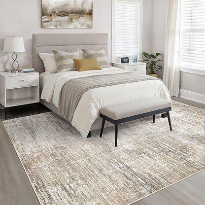 8x10 Area Rugs Living Room: Washable Large Neutral Rug Abstract Soft Modern Stain Resistant Indoor Floor Non-Slip Carpet for Bedroom Nursery Kids Office Playroom Dining Room Under Table- Dark Brown