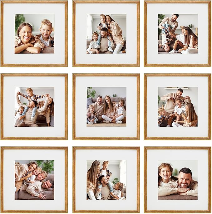 Sheffield Home 9 Piece Gallery Wall Frame Set, 12x12 Inch, Antique Bronze