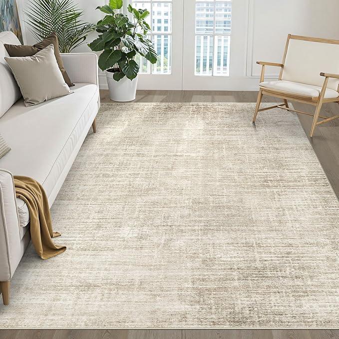 5x8 Area Rug Living Room: Washable Large Neutral Beige Rugs Abstract Soft Modern Stain Resistant Indoor Floor Non-Slip Carpet for Bedroom Nursery Kids Office Playroom Dining Room Under Table Home