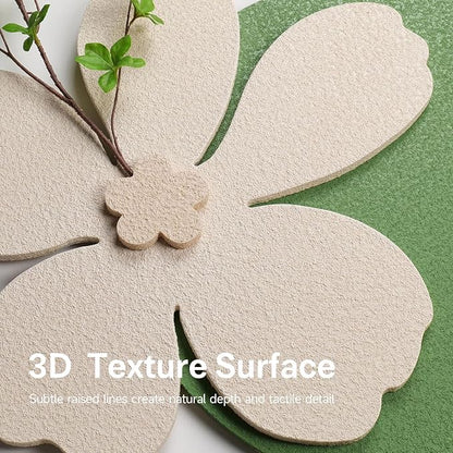 3D Textured Sage Green Minimalist Wall Art Decor, Boho Beige Botanical Floral Artwork for Walls, Cream Sandstone Texture Wall Decor for Living Room, Dining Room, Bedroom, Hallway, Home Office