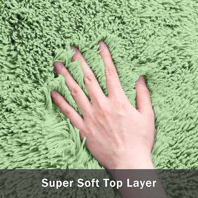 8x10 Area Rug for Living Room:Ultra Soft Fluffy Shag Light Green Rugs,Large Fuzzy Plush Indoor Non Slip Carpet Washable Rug for Bedroom Kids Nursery Office Dorm Modern Decor(Light Green 8'x10')
