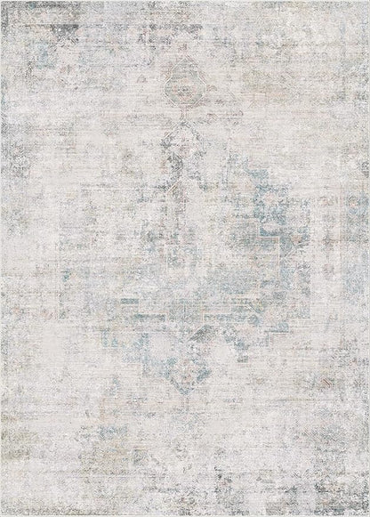 Hazo Haus Modern Farmhouse Area Rug for Living Room - 10x14 Blue Gray Big Rug for Dining Room Table, Lightweight Foldable Low Pile Washable