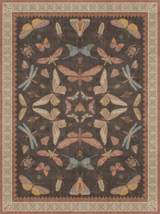 Washable 6x8 Area Rug for Living Room, Ultra Soft Carpet for Bedroom & Dining Room, Brown Orange Vintage Farmhouse Décor, Non Slip Low Pile Stain Resistant Rug