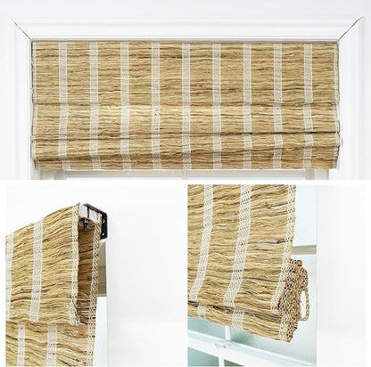Motorized Bamboo Roman Shades, Motorized Blinds with Remote Compatible with Homekit, Alexa GoogleHome, Smart Wood Woven Shades for Indoor Windows, Customize, Golden Verge