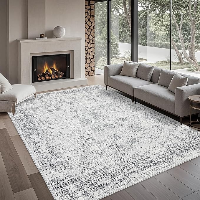 Washable 5x7 Area Rug: Modern Large Rugs for Living Room Dining Room Bedroom Office Indoor - Non-Slip Carpet Home Decor - 5x7 Light Grey