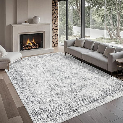 Washable 5x7 Area Rug: Modern Large Rugs for Living Room Dining Room Bedroom Office Indoor - Non-Slip Carpet Home Decor - 5x7 Light Grey
