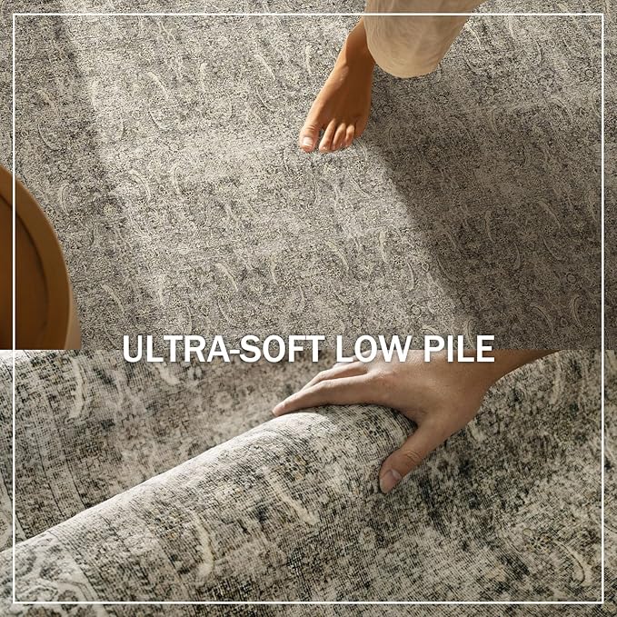 Washable Area Rugs for Living Room: 5x7 Bedroom Rug Boho Vintage Area Rug Stain Resistant Non Slip Low Pile Lightweight Soft Carpets for Dining Room Kitchen Nursery Kids Room Farmhouse