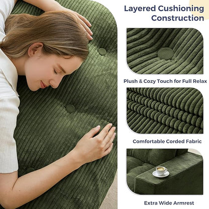 MAXYOYO 79" Loveseat Sofa Couch for Small Spaces, Upholstered Boneless Cloud Couch for Apartment Bedroom, 3-Seater Love Seat Floor Modern Sofa with Pillows, No Assembly Required, Dark Green