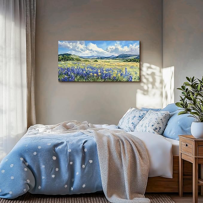 SERIMINO Nature Landscape Wall Art, Wilderness Meadow Wildflower Large Artwork, Rural Scenic Canvas Art Prints, Bright Natural Scenery Pictures Wall Decor Living Room Bedroom Rustic Farmhouse 20"X40"