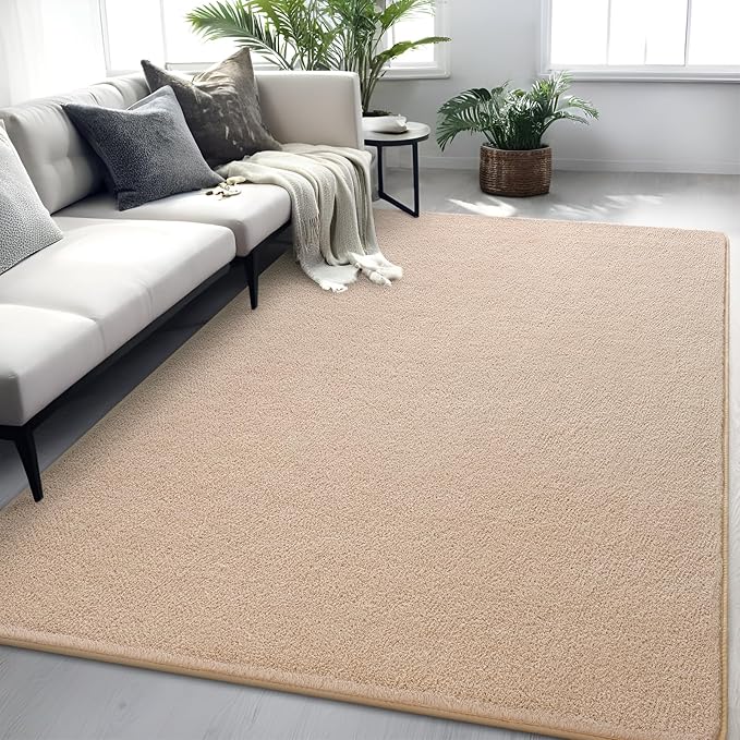 Rugs for Bedroom Living Room, 5x7 ft Beige Area Rug, Washable Memory Foam Indoor Carpet, Modern Aesthetic Minimalist Non-Slip Carpets for Boys Girls Adults Home Decor