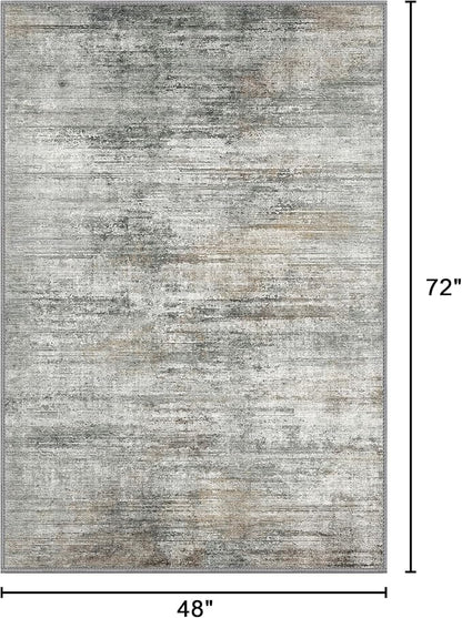 Bavni Area Rugs, Machine Washable Bedroom Rug, Simple 4x6 Rug Non-Slip Rubberback, Modern Soft Foldable Rugs for Bedroom, Laundry, Office, Granite Gray