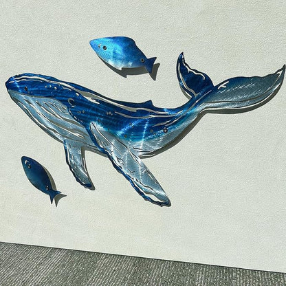 LiveInUrban Coastal Wall Art Whale Metal Wall Sculptures, Ocean Beach Themed Metal Hanging Home Decoration 3PCS 16.2"x12.1"