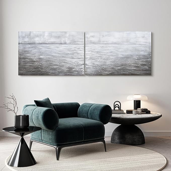 Empire Art Direct Abstract Wall Art Textured Hand Painted Canvas by Martin Edwards, Diptych, 24" x 36" each, Silver Light