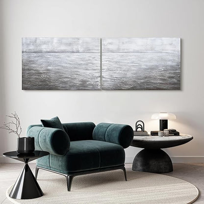 Empire Art Direct Abstract Wall Art Textured Hand Painted Canvas by Martin Edwards, Diptych, 24" x 36" each, Silver Light