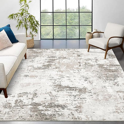 ROYHOME 5x7 Area Rugs Modern Abstract Faux Wool Rug Ultra-Soft Low Pile Accent Rug Stain Resistant Washable Rugs Carpet for Bedroom with Non Slip Backing, Taupe/Beige