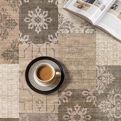 UERMEI 8x10 Area Rug Washable, Brown Modern Geometric Rugs for Living Room, Non-Slip Patchwork Carpet, Stain Resistant Low-Pile Foldable Rug for Bedroom Dining Room - Warm Brown