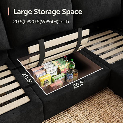 HONBAY Modular Sectional Sleeper Sofa with Storage Modular Convertible Sectional Couch Bed Modular Sectional Couches for Living Room,Black