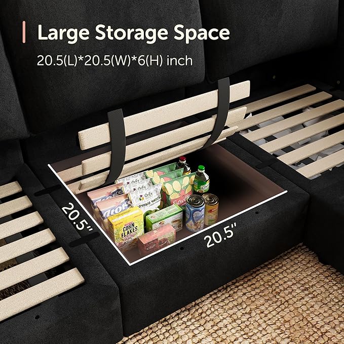 HONBAY Oversized Modular Sectional Sofa with Storage U Shape Sectional Sofa Set Velvet Sectional Couches for Living Room,Black