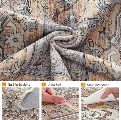 9x12 Washable Area Rugs for Living Room: Non Slip Vintage Brick Red Rug, Large Soft Stain Resistant Indoor Floor Carpets for Bedroom Dining Room Nursery Home Office Kid & Pet Friendly