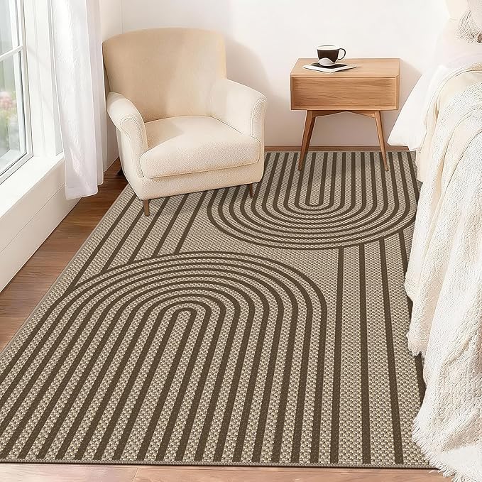 Easy Jute Rugs for Entryway, 3' x 5' Indoor Outdoor Rug, Brown Farmhouse Washable Ultra-Thin Non-Slip Area Rug for Foyer, Backdoor, Living Room, Kitchen, Bedroom, Balcony