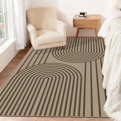 Easy Jute Rugs for Entryway, 3' x 5' Indoor Outdoor Rug, Brown Farmhouse Washable Ultra-Thin Non-Slip Area Rug for Foyer, Backdoor, Living Room, Kitchen, Bedroom, Balcony