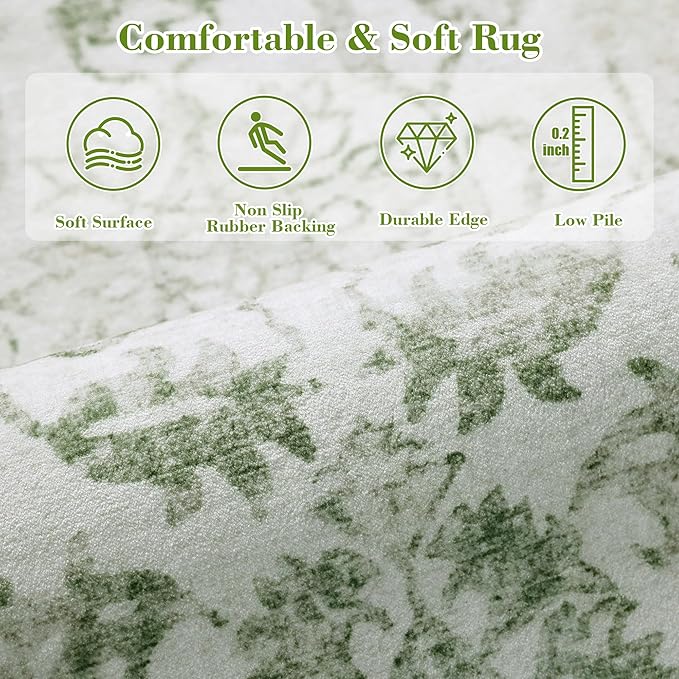 Sage Neutral Large Area Rug10x12 for Living Room, Washable Rug for Dining Room Bedroom, Anti-Slip Low-Pile and Soft Accent Rug Farmhouse Office Home Decor Light Green