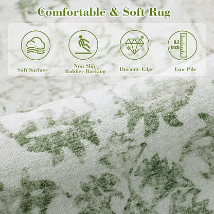 Sage Area Rugs 6x8 for Living Room, Washable Vintage Rugs for Bedroom, Distressed Throw Rug, Non Slip Floral Carpet Green Area Rug for Bedroom Dining Nursery