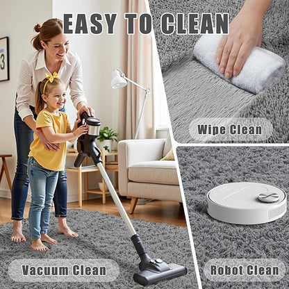 5x8 Area Rug for Living Room:Ultra Soft Fluffy Shag Light Grey Rugs,Large Fuzzy Plush Indoor Non Slip Carpet Washable Rug for Bedroom Kids Nursery Office Dorm Modern Decor(Light Grey 5'x8')