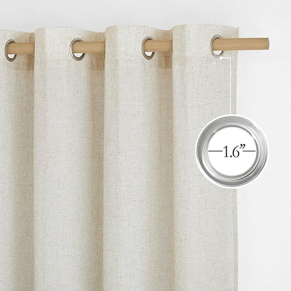 NICETOWN Linen Flax Semi Sheer Curtains 94" Length, Grommet Window Treatments Privacy Added with Light Penetration Vertical Drapes for Loft/Home Office, Natural, W55 x L94, 2 Panels