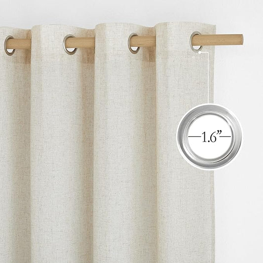 NICETOWN Linen Flax Semi Sheer Curtains 94" Length, Grommet Window Treatments Privacy Added with Light Penetration Vertical Drapes for Loft/Home Office, Natural, W55 x L94, 2 Panels