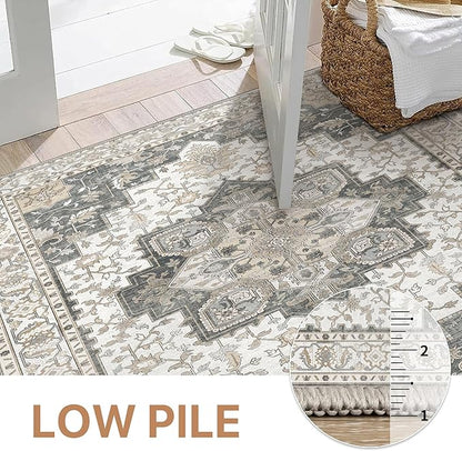 GENIMO 2'6''x10 Runner Rugs for Hallway, Machine Washable Non Slip Vintage Rugs, Low Pile Lightweight Soft Print Rug for enrtyway, Corridor, Home Office, Kitchen, Heathered Grey