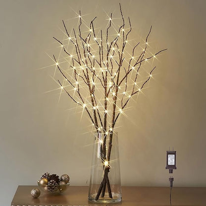 LITBLOOM Lighted Brown Willow Branches 30IN 150 LED Plug in with Timer and Dimmer Tree Branch Lights with Warm White Lights for Holiday Christmas Home Decoration