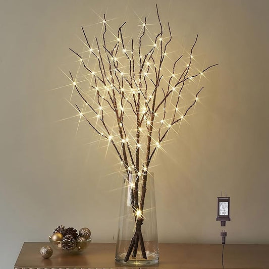 LITBLOOM Lighted Brown Willow Branches 30IN 150 LED Plug in with Timer and Dimmer Tree Branch Lights with Warm White Lights for Holiday Christmas Home Decoration
