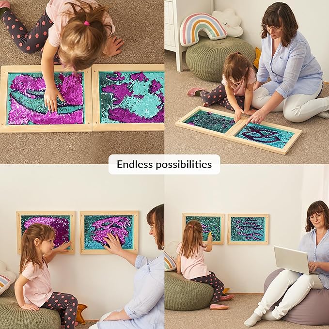 ODOXIA Sequin Wall Panel for Kids | Interactive Sensory Flip Fabric Board | Reversible Toy for Play & Learning | Room Equipment & Autism Toys