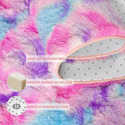 Tepook Soft Rainbow Rug for Girls Room, Cute Fluffy Girls Bedroom Rugs, 2x3 Feet Shaggy Princess Rug Colorful Carpet for Kids Teens Toddler Playroom Nursery Reading Nook, Hot Pink