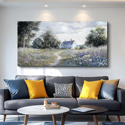 KELIYUAN Large Wall Decor Canvas Painting Wall Art For Bedroom Living Room Decoration Retro Pastoral Flower Sea Landscape Painting Art Print Picture Room For Farmhouse Room Home Decor 30x60 In