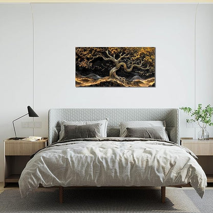 Gold Trees Canvas Wall Art for Living Room - Black Art Wall Decor for Bedroom - Office Artwork Wall Decor Size 20" x 40"